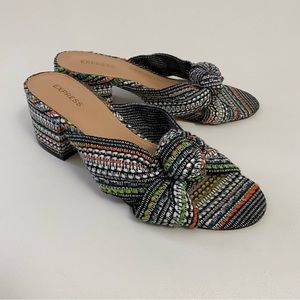 EXPRESS Fabric Open Toe Heeled Sandals Slip on Womens Heels Shoes Size 7